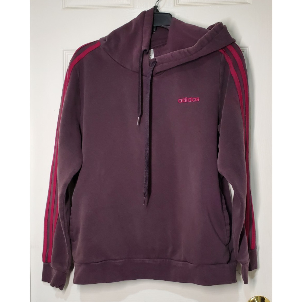 Adidas Women’s Large Hoodie Sweatshirt Purple Maroon w/ Red Stripes GD4318